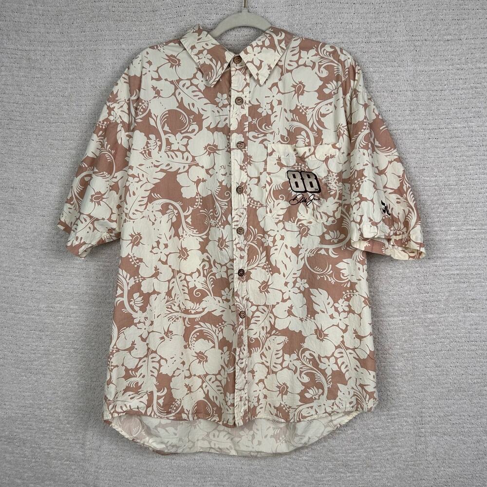 Vintage Nascar Mens Shirt XL Tan Beige Tropical Dale‎ JR 88 Chase Authentics Top